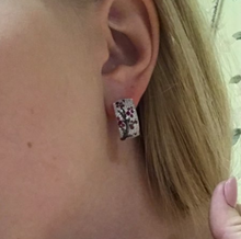 Load image into Gallery viewer, Sterling Silver Ruby and CZ Hoops - Enumu