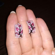 Load image into Gallery viewer, Sterling Silver Ruby and CZ Hoops - Enumu