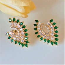 Load image into Gallery viewer, Big Emerald and CZ Studs /Earrings