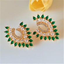 Load image into Gallery viewer, Big Emerald and CZ Studs /Earrings