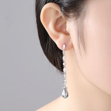 Load image into Gallery viewer, Gray Pearl and Swiss CZ Dangle Earrings - Enumu