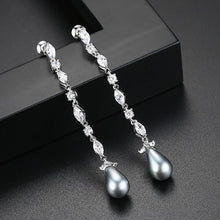 Load image into Gallery viewer, Gray Pearl and Swiss CZ Dangle Earrings - Enumu