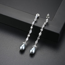 Load image into Gallery viewer, Gray Pearl and Swiss CZ Dangle Earrings - Enumu
