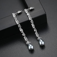 Load image into Gallery viewer, Gray Pearl and Swiss CZ Dangle Earrings - Enumu
