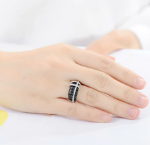 Load image into Gallery viewer, Sterling Silver Black Sapphire & CZ Ring - Enumu