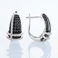 Load image into Gallery viewer, Pure 92.5 Sterling Silver Black Sapphire & CZ Earrings - Enumu