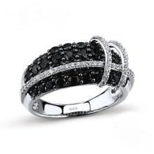 Load image into Gallery viewer, Sterling Silver Black Sapphire & CZ Ring - Enumu