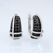 Load image into Gallery viewer, Pure 92.5 Sterling Silver Black Sapphire & CZ Earrings - Enumu