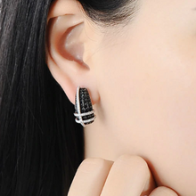 Load image into Gallery viewer, Pure 92.5 Sterling Silver Black Sapphire & CZ Earrings - Enumu