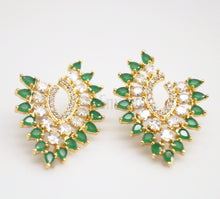 Load image into Gallery viewer, Big Emerald and CZ Studs /Earrings - Enumu