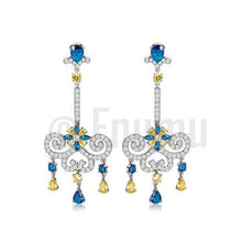 Load image into Gallery viewer, Classy Blue Sapphire Long Dangle Earrings - Enumu