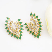 Load image into Gallery viewer, Big Emerald and CZ Studs /Earrings - Enumu