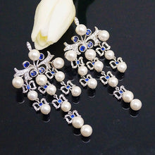 Load image into Gallery viewer, Super Long & Big Pearl Blue Sapphire Dangle Earrings - Enumu