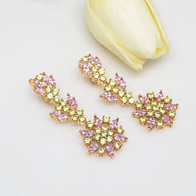 Load image into Gallery viewer, Pink Flower & Citrine Drop Dangle Earrings - Enumu