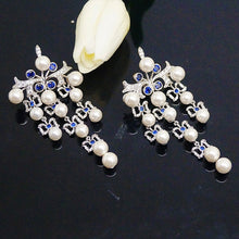 Load image into Gallery viewer, Super Long & Big Pearl Blue Sapphire Dangle Earrings - Enumu