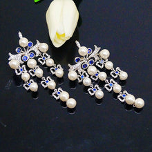 Load image into Gallery viewer, Super Long & Big Pearl Blue Sapphire Dangle Earrings - Enumu