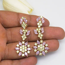Load image into Gallery viewer, Pink Flower & Citrine Drop Dangle Earrings - Enumu