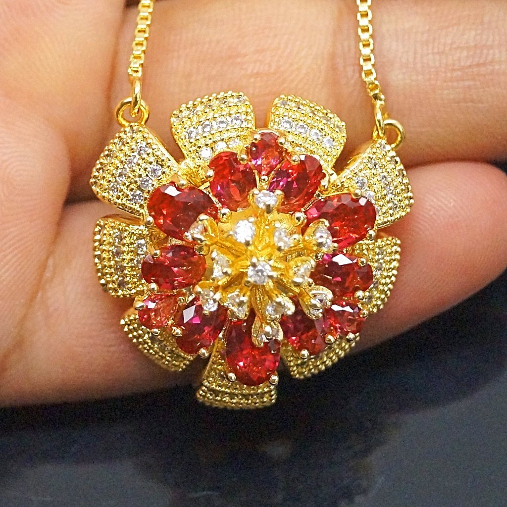 Ruby flower pendant hot sale