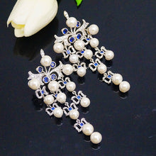 Load image into Gallery viewer, Super Long & Big Pearl Blue Sapphire Dangle Earrings - Enumu