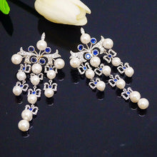 Load image into Gallery viewer, Super Long & Big Pearl Blue Sapphire Dangle Earrings - Enumu