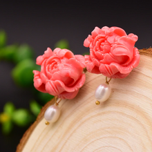 Load image into Gallery viewer, Handmade Pure 92.5 Sterling Silver Coral Pearl Studs - Enumu