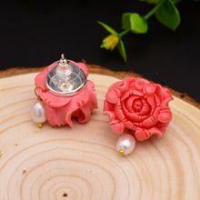 Load image into Gallery viewer, Handmade Pure 92.5 Sterling Silver Coral Pearl Studs - Enumu