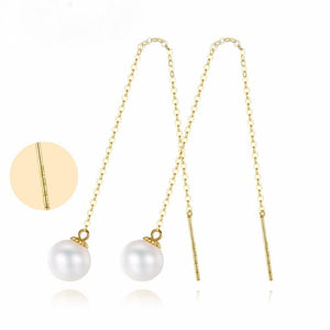Pure 18K Gold Natural Pearl Dangle Earrings - Enumu