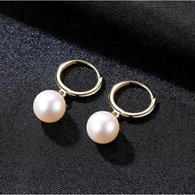 Load image into Gallery viewer, Pure 18K Yellow Gold Natural Freshwater Pearl Hoop Earrings 6.5-7mm - Enumu