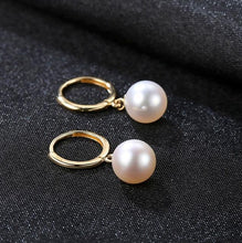 Load image into Gallery viewer, Pure 18K Yellow Gold Natural Freshwater Pearl Hoop Earrings 6.5-7mm - Enumu