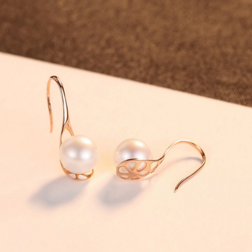 Pure 18K Real Gold Natural Classic Pearl Drop Earrings - Enumu