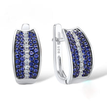 Load image into Gallery viewer, Sterling Silver Blue Sapphire & CZ Hoops - Enumu