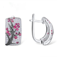 Load image into Gallery viewer, Sterling Silver Ruby and CZ Hoops - Enumu