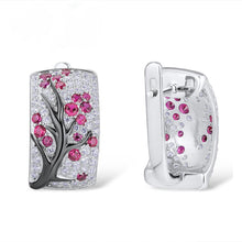 Load image into Gallery viewer, Sterling Silver Ruby and CZ Hoops - Enumu