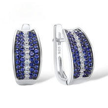 Load image into Gallery viewer, Sterling Silver Blue Sapphire & CZ Hoops - Enumu