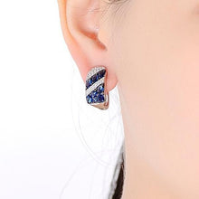 Load image into Gallery viewer, Sterling Silver Blue Sapphire CZ Hoops - Enumu