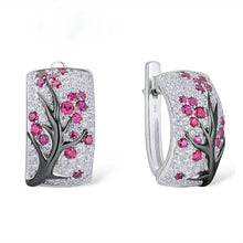 Load image into Gallery viewer, Sterling Silver Ruby and CZ Hoops - Enumu