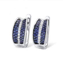 Load image into Gallery viewer, Sterling Silver Blue Sapphire & CZ Hoops - Enumu