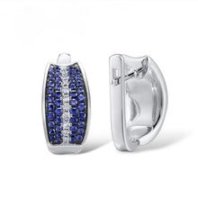 Load image into Gallery viewer, Sterling Silver Blue Sapphire & CZ Hoops - Enumu