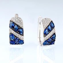 Load image into Gallery viewer, Sterling Silver Blue Sapphire CZ Hoops - Enumu