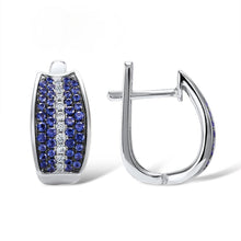 Load image into Gallery viewer, Sterling Silver Blue Sapphire & CZ Hoops - Enumu