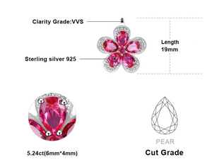 Pure 92.5 Sterling Silver 5.24 Ct Ruby Flower Studs - Enumu