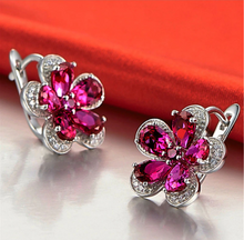 Load image into Gallery viewer, Pure 92.5 Sterling Silver 5.24 Ct Ruby Flower Studs - Enumu