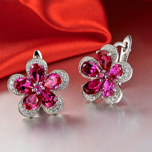 Load image into Gallery viewer, Pure 92.5 Sterling Silver 5.24 Ct Ruby Flower Studs - Enumu