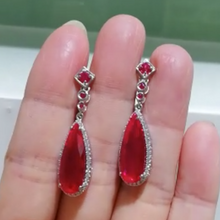 Load image into Gallery viewer, Pure 92.5 Sterling Silver 8.89 Ct Ruby &amp; CZ Dangle Earrings - Enumu