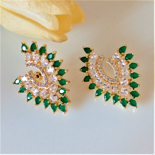 Big Emerald and CZ Studs /Earrings