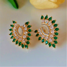Load image into Gallery viewer, Big Emerald and CZ Studs /Earrings