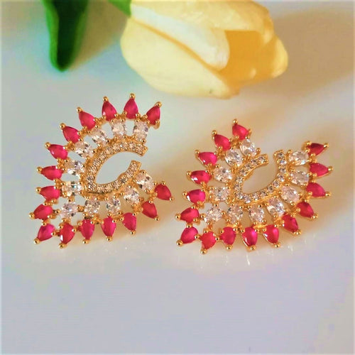 Big Ruby and CZ Studs/ Earrings