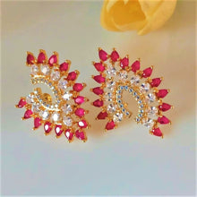 Load image into Gallery viewer, Big Ruby and CZ Studs/ Earrings