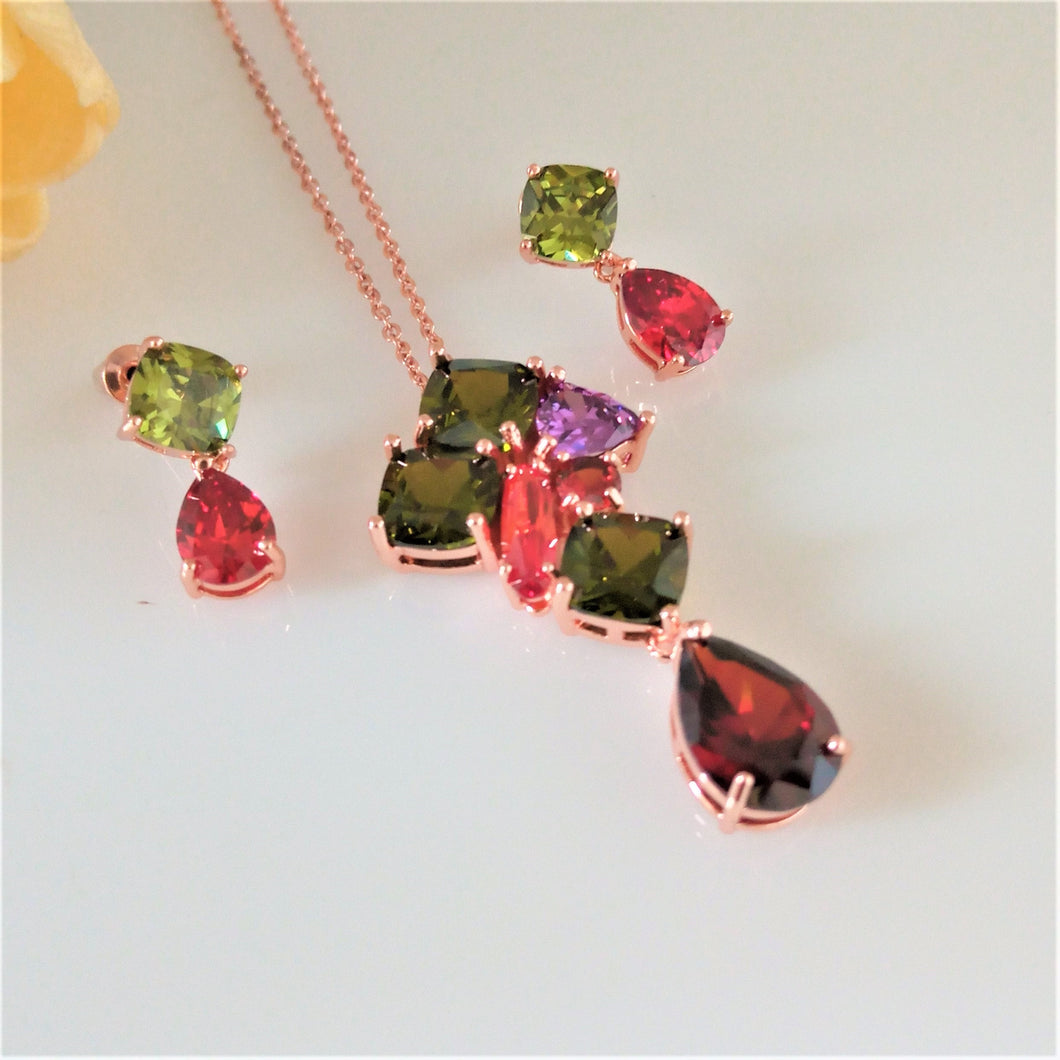 Multi Color Pendant Earrings Set