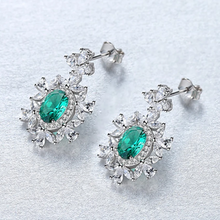 Load image into Gallery viewer, PURE 92.5 STERLING SILVER EMERALD &amp; CZ DANGLE EARRINGS - Enumu